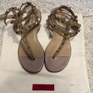 Valentino Tan Gladiator Studded Sandals